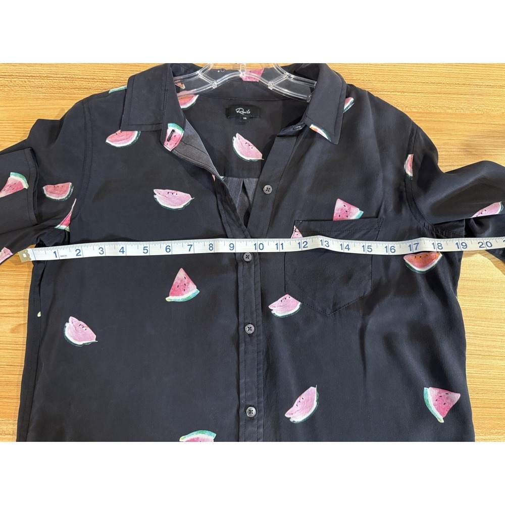 Rails Kate Watermelon Print Black Button Down Silk Top Shirt Sz XS Novelty - Picture 9 of 9